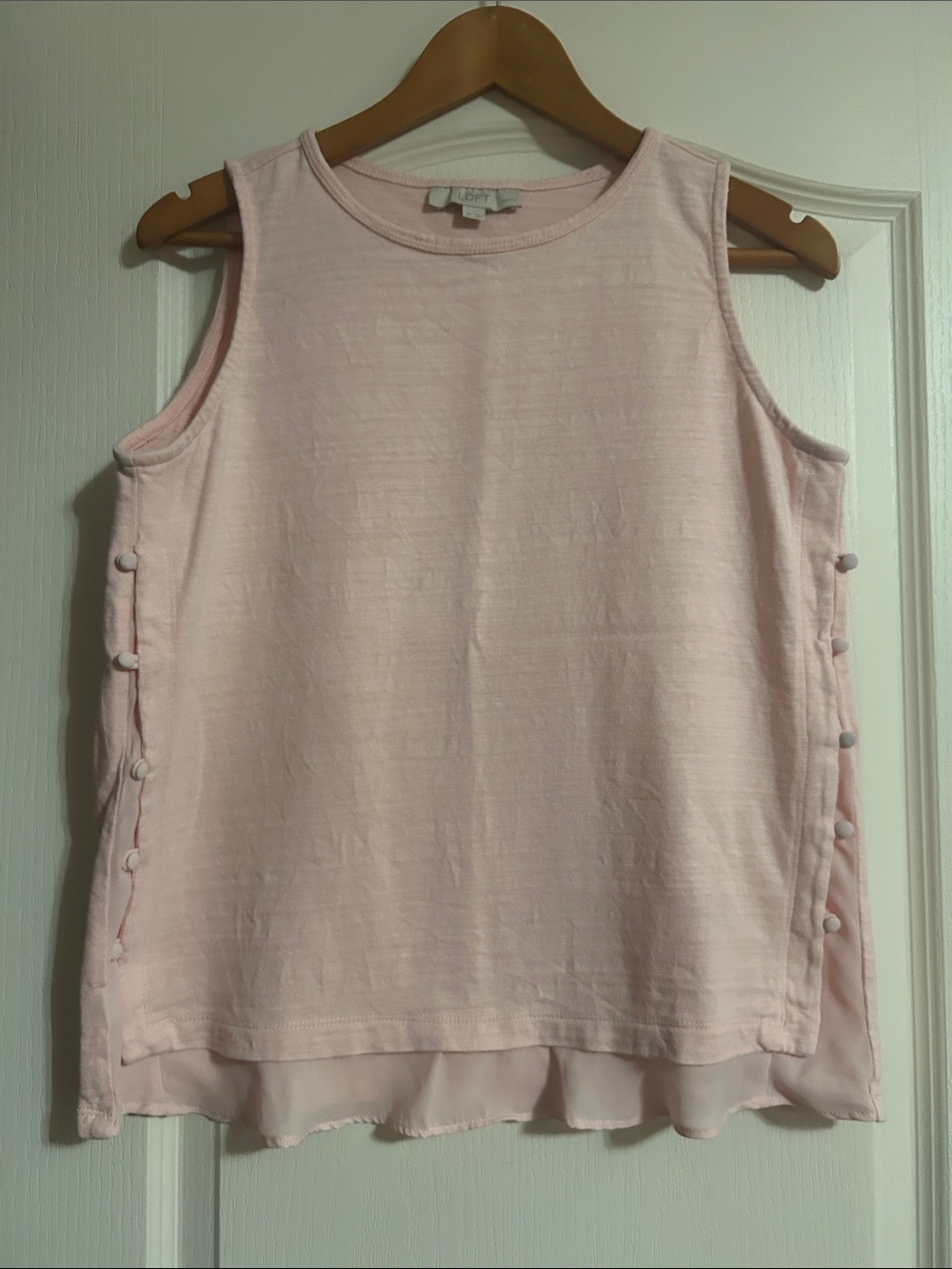 LOFT Pale Pink Sleeveless Tank Sweater with Side Button Detail and Chiffon Hem
